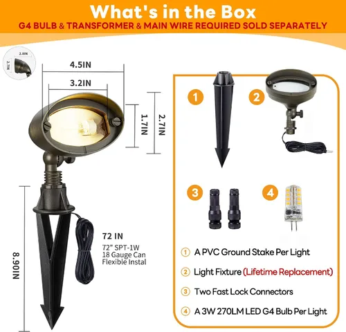 Miniatura 7 de Gardenreet Luz de inundación de latón macizo - Luz LED de paisaje de lavado de pared de bajo voltaje, para exteriores, 12 V, cableada, impermeable