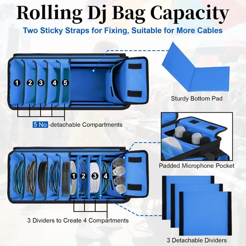Miniatura 5 de Bolsa de cable para DJ con bolsillo para laptop y micrófono, bolsa de DJ para equipo y accesorios de música con divisores desmontables, almohadilla