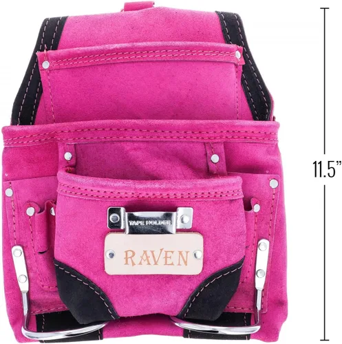 Miniatura 9 de Bolsa de herramientas de cuero de gamuza de 10 bolsillos Bolsa de herramientas de taladro de martillo Rosa