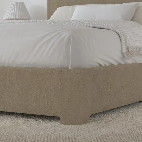 Miniatura 5 de BarnFurin Base de cama individual con cabecero, cama de plataforma tapizada Cloud Boucle, esquinas redondeadas suaves, no necesita somier, Beige