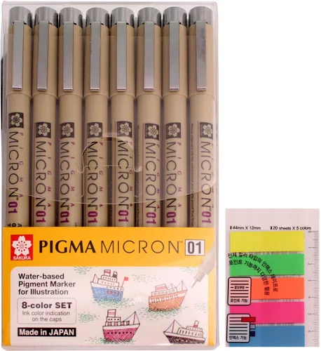 Sakura Pigma Micron Fineliners - Bolígrafo de punta fina suave y ligera, dibujo de manga, 0.010 in, 8 bolígrafos de colores surtidos (01 color),