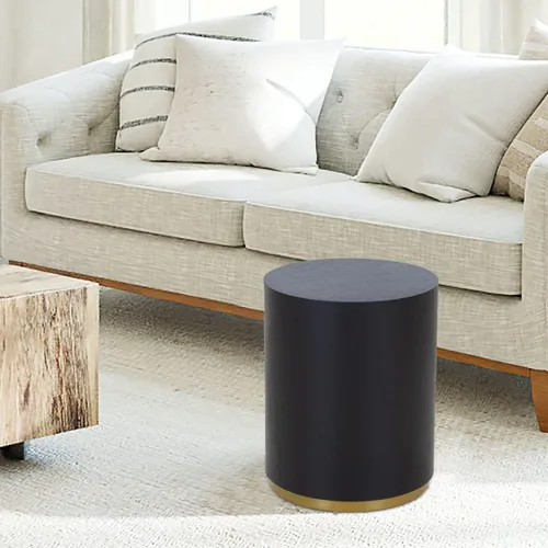 Miniatura 8 de KEVINSPACE Mesa auxiliar negra con borde dorado en la parte inferior, mesa de centro redonda para espacios pequeños, mesa auxiliar de madera mesita