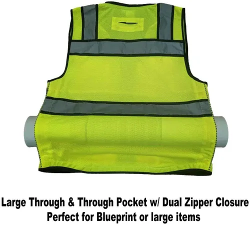 Miniatura 7 de 3C Products - Chaleco de agrimensor ANSI Clase 3 de alta calidad con cuello acolchado, bolsillo para tableta, bolsillo para lata y bolsillo trasero