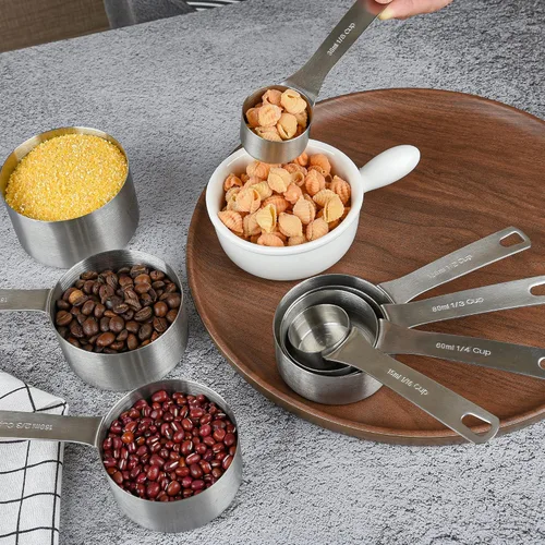 Miniatura 9 de Juego de tazas y cucharas medidoras, juego de tazas y cucharas medidoras de acero inoxidable 18/8 con nivelador para cocina y hornear, herramientas