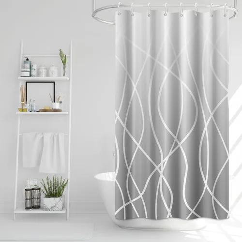 Miniatura 84 de Cortina de ducha pequeña a rayas gris claro degradado para baño, 36 x 72 pulgadas, juego de cortina de ducha geométrica para cabina de RV