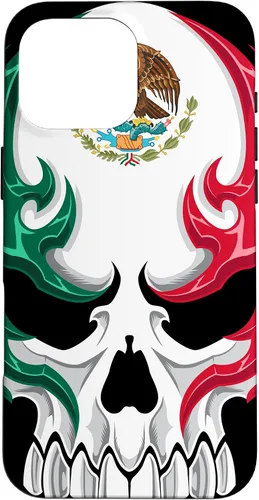 Miniatura 19 de iPhone 13 Pro Max Bandera de México - Estilo tribal de calavera mexicana - Funda hecha en México