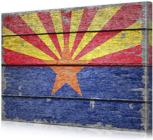 DECORARTS - Arte de pared rústico de la bandera del estado de Arizona, fabricado en Estados Unidos, impresión de lienzo giclée de archivo, lienzo