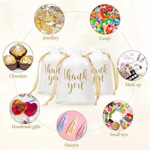 Miniatura 3 de Sieral 50 piezas de bolsas de regalo de raso con cordón "Thank You" para joyería y dulces, para mujeres, Navidad, boda, baby shower, cumpleaños