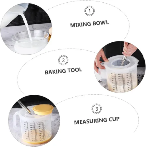 Miniatura 4 de UPKOCH Tazón de mezcla con tapa, tazas de café de plástico con tapas, jarra de agua de plástico, dispensador de mezcla para panqueques, taza