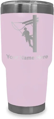 Miniatura 16 de LaserGram Taza aislada al vacío de 20 onzas, Lineman, grabado personalizado incluido (negro)