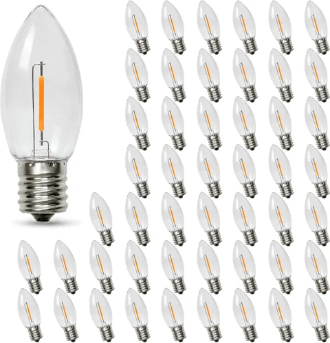Paquete de 50 bombillas LED C9 de Navidad, bombilla LED C9 de repuesto para cadena de luces de Navidad, base intermedia E17, 2200 K blanco cálido,