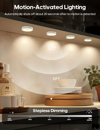Miniatura 2 de GOODEA Luz nocturna con sensor de movimiento, luces de disco a pilas con control remoto, luz nocturna blanca cálida regulable, luz suave de 3000 K