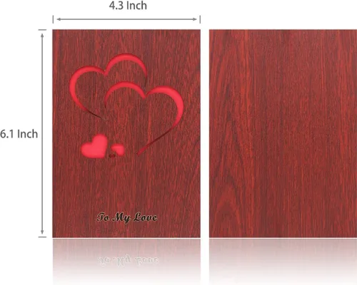 Miniatura 7 de Creawoo Tarjeta de felicitación de amor hecha a mano de madera de nogal con caja de regalo única, el mejor día de San Valentín, aniversario