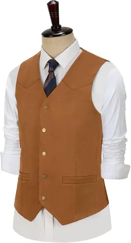 Miniatura 4 de Tuikayoo Chaleco de traje de cuero de ante para hombre, chaleco vintage vaquero occidental de ajuste regular