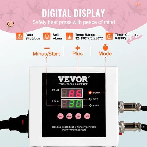 Miniatura 4 de Prensa de calor VEVOR, máquina de prensa de calor digital de 15 x 15 pulgadas, máquina de transferencia de calor deslizable, calentamiento rápido