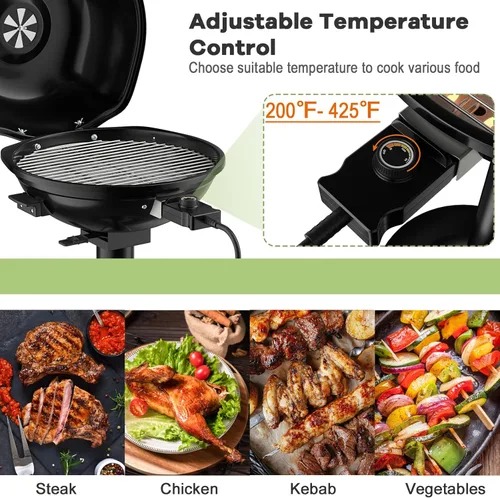 Miniatura 3 de Giantex Parrilla eléctrica para interiores y exteriores, parrilla portátil de 1600 W con rejilla antiadherente extraíble, temperatura ajustable