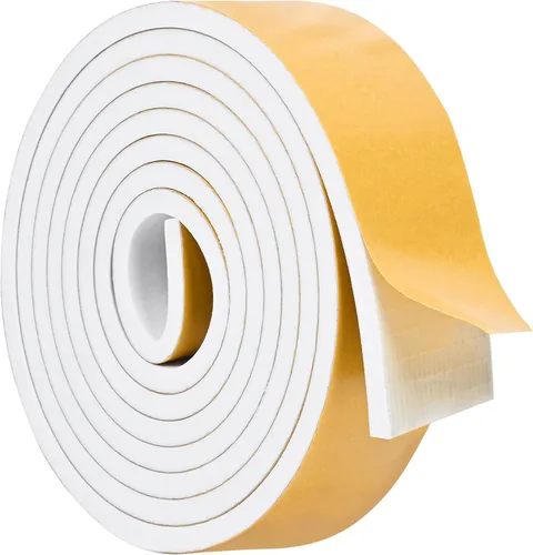 Miniatura 33 de Burlete de cinta de espuma autoadhesiva blanca para puertas y ventanas de 1 pulgada × 3/4 pulgada × 13 pies, tira de sellado de espuma de alta Blanco