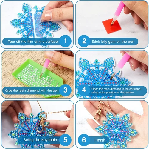 Miniatura 4 de Equsion Juego de 50 llaveros de pintura de diamante de copo de nieve de doble cara para Navidad 5D DIY Diamond Art Llaveros colgantes de adorno