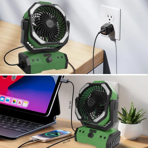 Miniatura 8 de ELZO Ventilador de campamento de 30000 mAh con luz LED, máximo 70 horas de trabajo, portátil inalámbrico, recargable, ventilador USB con gancho