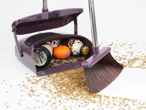 Miniatura 2 de Juego de escoba y recogedor de mango largo comercial y escoba de vestíbulo con agarre vertical para el hogar, cocina, oficina, vestíbulo y piso