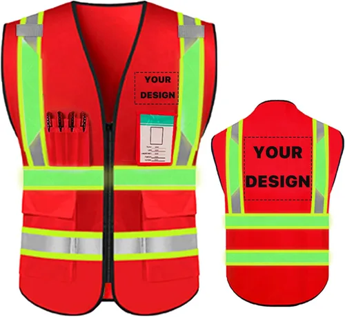 Miniatura 10 de Chaleco de seguridad de alta visibilidad reflectante personalizado con logotipo, ropa de trabajo de seguridad con tiras reflectantes y bolsillos a
