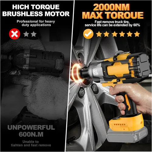 Miniatura 4 de Llave de impacto inalámbrica de 3/4" para batería De-Walt de 20V, 1475 libras-pie (2000 N.m) de alto torque, pistola de impacto de servicio pesado