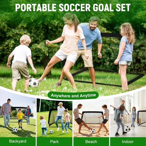 Miniatura 6 de Juego de 2 porterías de fútbol para niños para patio trasero, paquete de 2 redes de fútbol portátiles de 4 x 3 pies, equipo de entrenamiento