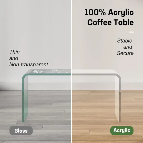 Miniatura 9 de Premium Mesa de Café de Acrílico de 32", Mesa de Café de Lucite Transparente para Sala de Estar, Mesa Central de Plexiglás Rectangular con Cascada