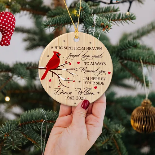 Miniatura 2 de Adorno de Navidad cardenal rojo conmemorativo personalizado, adorno de cerámica cardenal enviado del cielo, adorno de recuerdo para la pérdida de un