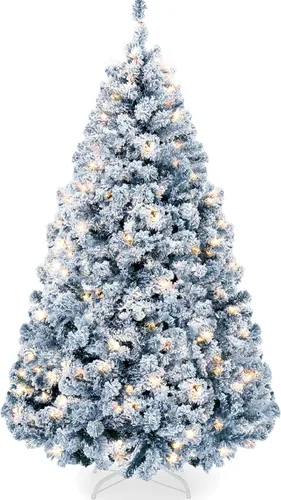 Miniatura 9 de Best Choice Products - Árbol de Navidad artificial preiluminado de pino flocado de 9 pies, 2-en-1, luces LED blancas y multicolor, apariencia Verde