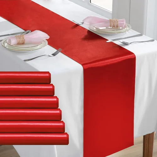 Miniatura 10 de Paquete de 2 caminos de mesa negros de 12 x 108 pulgadas, camino de mesa rectangular de seda satinada suave para bodas, banquetes, decoración