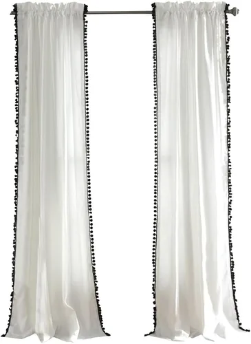 Miniatura 6 de Triangle Home Fashions - Panel de cortinas para vidrio con pompón para decoración de lujo
