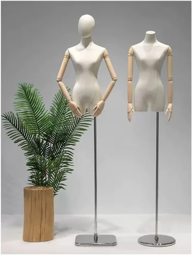 Miniatura 3 de 3Pcs Adjustable Dress Form Mannequin Torso Set with Wooden Arms, 59-86.6in Height, Detachable Head, Ideal for Clothing, Jewelry Display & Sewing