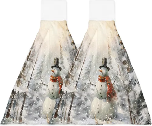 Miniatura 7 de Toallas de cocina de Navidad, muñeco de nieve, bosque de invierno, con lazo, para colgar en la nieve, toallas de cocina para colgar en la nieve