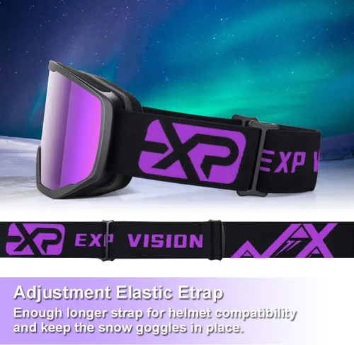 Miniatura 6 de EXP VISION Gafas de esquí/snowboard para hombres y mujeres, gafas de nieve OTG antiniebla con protección UV Marco Negro Púrpura