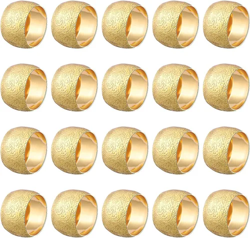 Miniatura 8 de Servilleteros redondos para mesa de comedor, fiestas, bodas, reuniones familiares, banquetes de Navidad, cenas, decoraciones (12 juegos dorados)