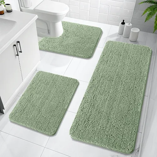 Miniatura 52 de OLANLY Juego de Alfombras de Baño de 3 Piezas, Tapetes de Baño de Chenilla Suave y Absorbente y Alfombra de Contorno en Forma de U para Inodoro