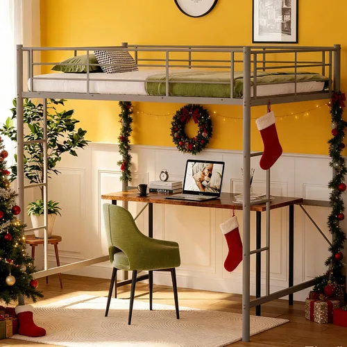 Miniatura 14 de VINGLI Cama Loft de 71 Pulgadas de Alto Tamaño Twin con Escalera de Peldaños Planos para Niños Adolescentes Adultos Cama Litera Individual de Metal