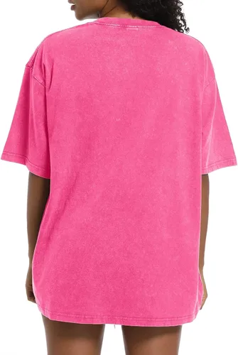 Miniatura 4 de Wrenpies Camisetas de gran tamaño para mujer, estilo vintage, básicas, estilo novio, holgadas, holgadas, estilo grunge, de algodón lavado ácido