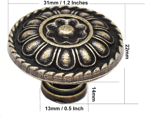 Miniatura 2 de Paquete de 8 pomos redondos tradicionales de 1.2 pulgadas de ancho para cajones de gabinete, color negro, latón antiguo, manijas colgantes