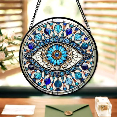 Miniatura 4 de 7.8'' Atrapasoles de Ojo Maligno de Vidrio Manchado para Colgar en Ventanas, Decoración Protectora, Adorno de Vidrio para Hogar, Pared, Habitación