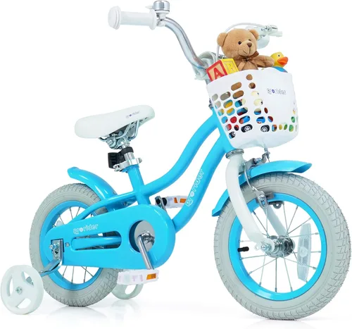 Miniatura 33 de BABY JOY Kids Bike, 12 14 16 18 20 Inch Boys Girls Bike w/Adjustable Seat, Removable Basket, Handbrake & Coaster Brake, Training Wheels or Turquesa