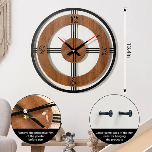 Miniatura 3 de Reloj de pared grande decorativo para pared, reloj redondo de cocina, decoración de cocina, relojes rústicos para paredes, reloj silencioso