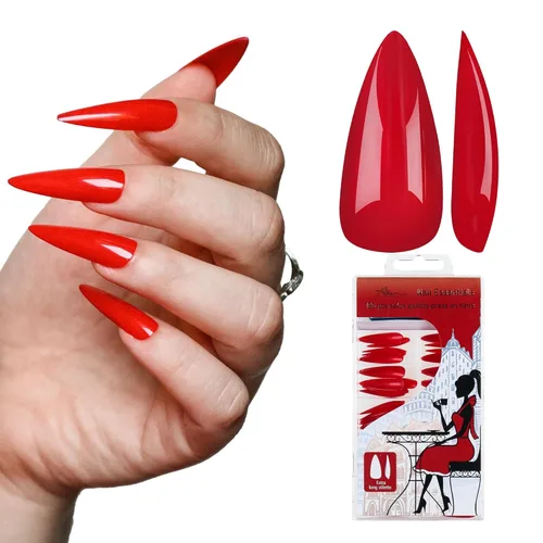 Allkem - Uñas de presión de color solido, extra largas, estilo cónico, bailarina, cobertura total de uñas