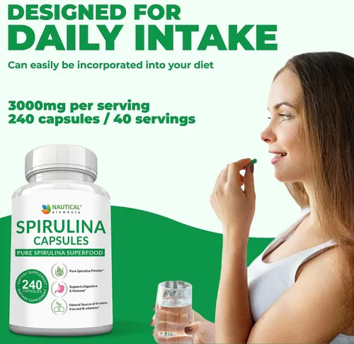 Miniatura 6 de Cápsulas de espirulina de 3000 mg – 40 porciones de cápsulas orgánicas de espirulina – Ricas en proteínas, antioxidantes y vitaminas – 240
