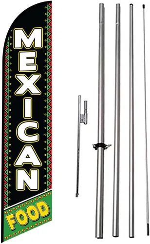 Miniatura 10 de Tacos Mexican Restaurant Publicidad Banner de plumas Swooper Bandera con Kit de asta de Bandera y Estaca de Tierra Tacos-Multicolor-Verde/Rojo