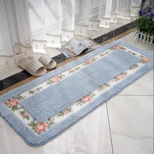Alfombra de baño suave, antideslizante, absorbente, lavable, color azul, romántica, estilo campestre, para ducha, decoración vintage, 17.71 x 49.21