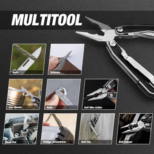 Miniatura 7 de FLISSA Multiherramienta 16 en 1 con mango G10, regalos para hombres, papá, multiherramienta EDC de acero inoxidable con cuchillo de bolsillo
