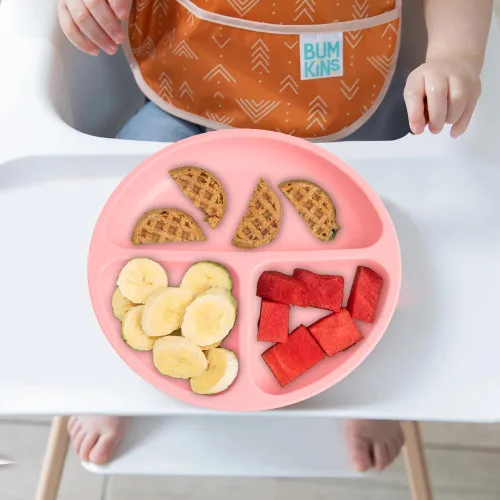 Miniatura 7 de Vicloon Plato de vajilla para niños pequeños, 2 piezas de placa de silicona con compartimentos divididos, placas de succión para bebés y niños Rosa