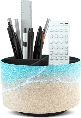 Miniatura 54 de Organizador Redondo de Cuero para Suministros de Arte, Soporte para Control Remoto, Rotación de 360 Grados, Soporte Multifuncional para Lápices